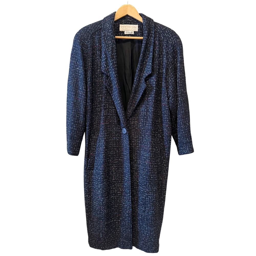 Vintage Doncaster 100% Woven Silk Tweed Duster Jacket Navy Blue